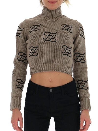 Shop Fendi Ff Karligraphy Cropped Jumper In Brown