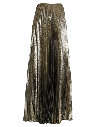 Shop Saint Laurent Gold Pleated Metallic Skirt