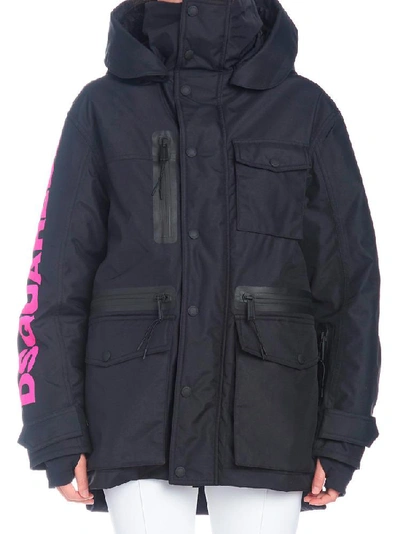 Shop Dsquared2 Oversized Logo Parka In Black