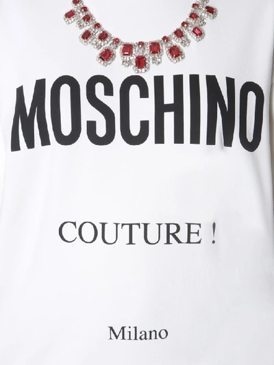 Shop Moschino Crystal Embellished Logo Print T In White