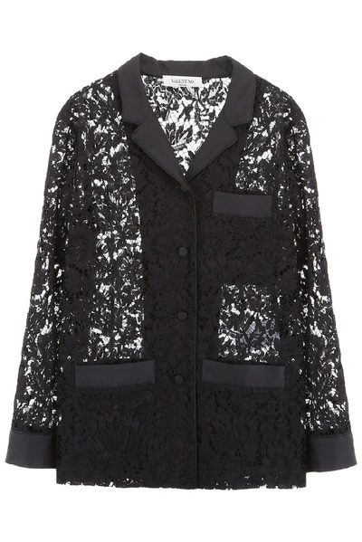 Shop Valentino Sheer Lace Shirt In Nero