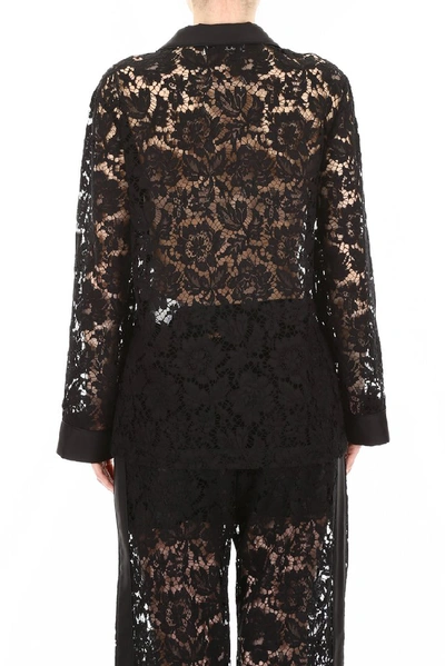Shop Valentino Sheer Lace Shirt In Nero