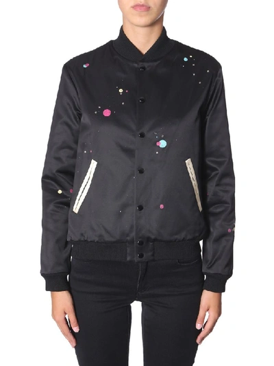 Shop Saint Laurent Printed Bomber Jacket In Black
