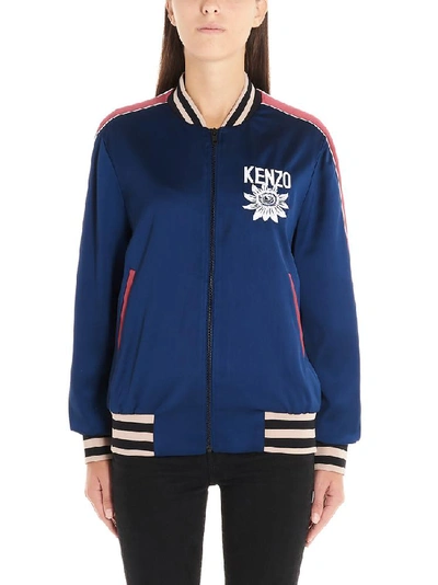 Shop Kenzo Mountain Logo Embroidered Bomber Jacket In Blue