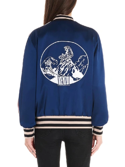 Shop Kenzo Mountain Logo Embroidered Bomber Jacket In Blue