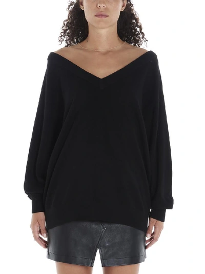 Shop Alexander Wang V Neck Ribbed Sweatshirt In Black