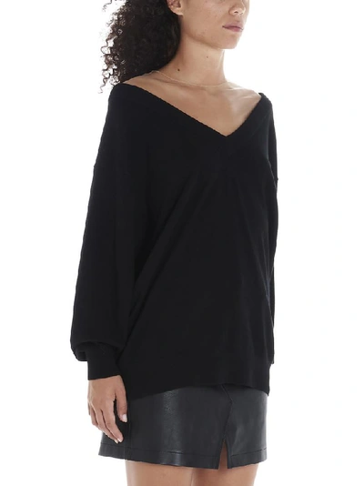 Shop Alexander Wang V Neck Ribbed Sweatshirt In Black