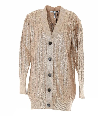 Shop Msgm Buttoned Cable Knit Cardigan In Gold