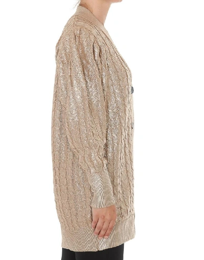 Shop Msgm Buttoned Cable Knit Cardigan In Gold