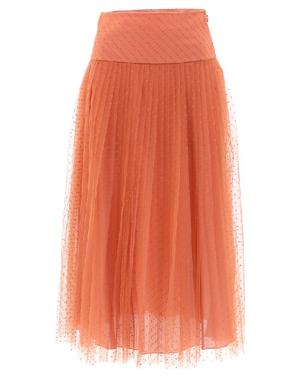 Dior Tulle Pleated Midi Skirt In Pink 