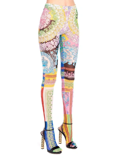 Shop Versace Baroque Printed Tights In Multi