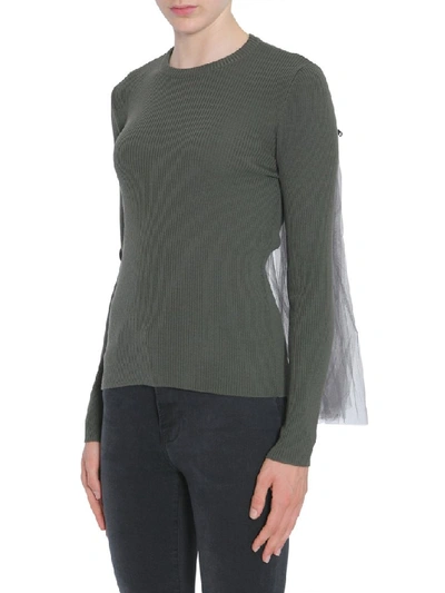 Shop Moschino Tulle Detail Crewneck Sweatshirt In Green