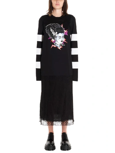 Shop Prada Graphic Print Lace Petticoat Dress In Black
