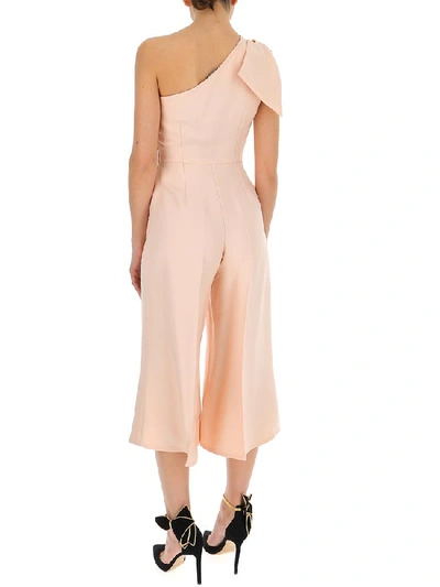 Shop Elisabetta Franchi One Shoulder Bow Detail Cropped Jumpsuit In Pink