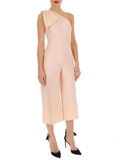 Shop Elisabetta Franchi One Shoulder Bow Detail Cropped Jumpsuit In Pink