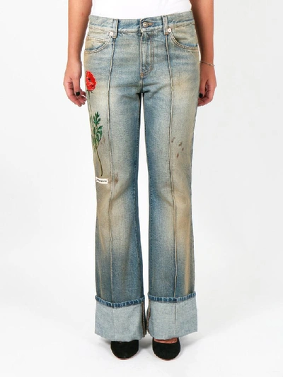 Shop Gucci Floral Embroidered Jeans In Multi