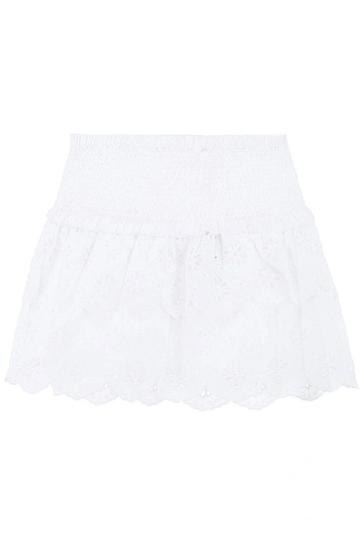 Shop Michael Michael Kors Ruffle Floral Embroidered Mini Skirt In White