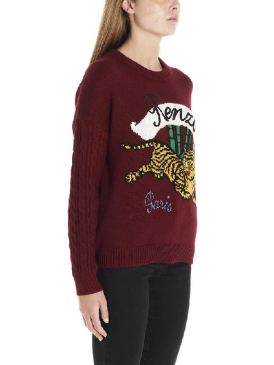 Shop Kenzo Tiger Bamboo Embroidered Sweater In Red