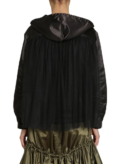 Shop Moschino Tulle Detail Hooded Anorak In Black