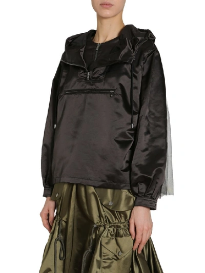 Shop Moschino Tulle Detail Hooded Anorak In Black