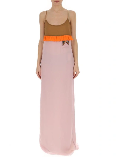 Shop Prada Contrast Ruffle Trimmed Maxi Dress In Multi