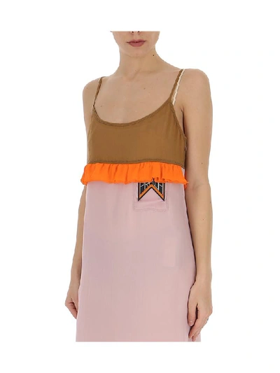 Shop Prada Contrast Ruffle Trimmed Maxi Dress In Multi