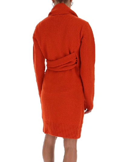 Shop Bottega Veneta Wrap Detail Knit Dress In Orange