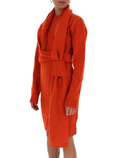 Shop Bottega Veneta Wrap Detail Knit Dress In Orange