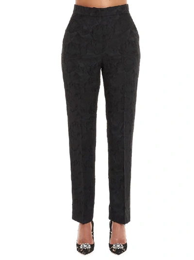 Shop Dolce & Gabbana High Waisted Jaquard Pants In Black
