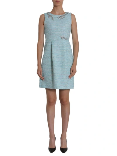 Shop Boutique Moschino Embellished Neckline Tweed Dress In Azure