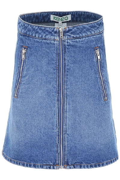 Shop Kenzo Denim Zipped Mini Skirt In Blue