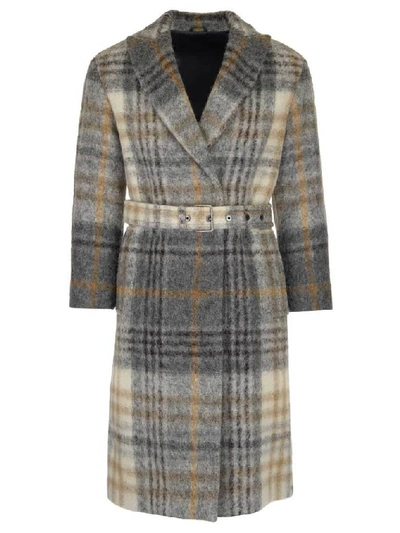 Shop Brunello Cucinelli Belted Checkered Trench Coat In Multi