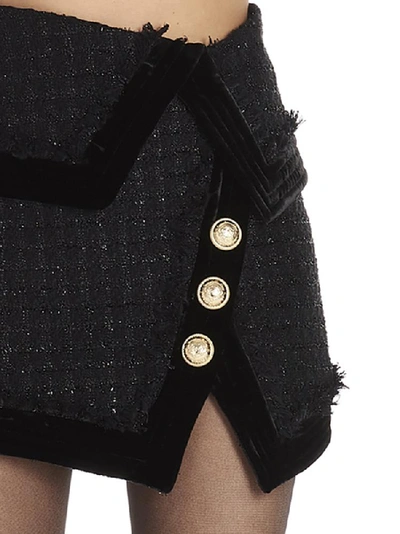 Shop Balmain Asymmetric Tweed Mini Skirt In Black