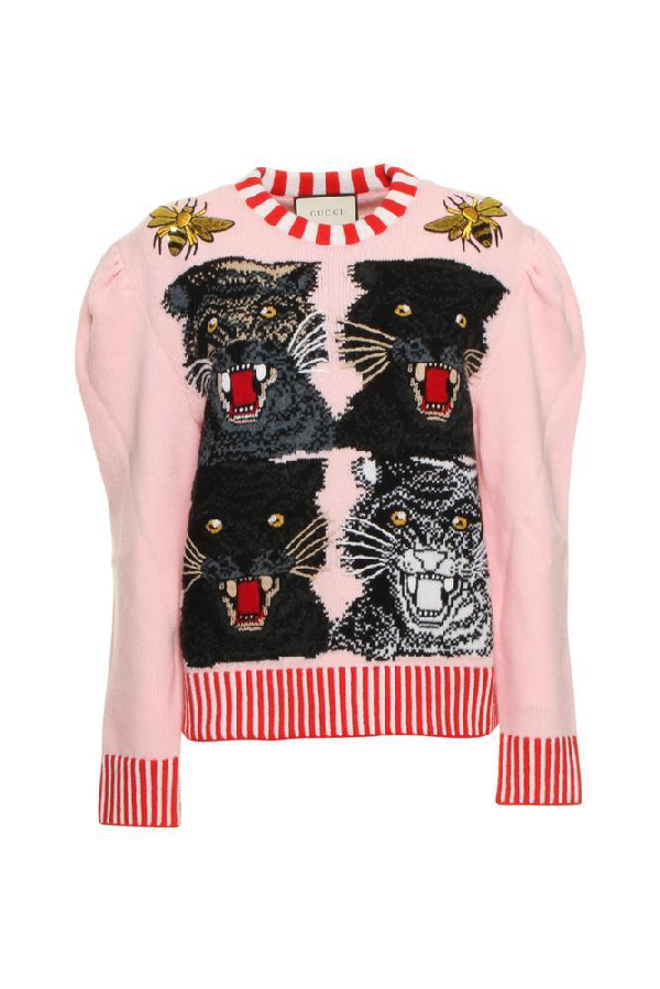 Gucci Embroidered Motif Knit Sweater In Pink | ModeSens