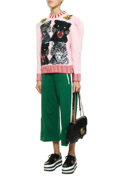 Shop Gucci Embroidered Motif Knit Sweater In Pink