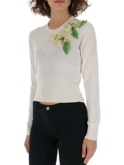 Shop Dolce & Gabbana Flower Appliqué Knitted Sweater In White