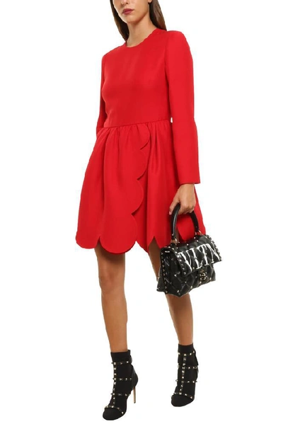 Shop Valentino Scalloped Hem Dress In Red