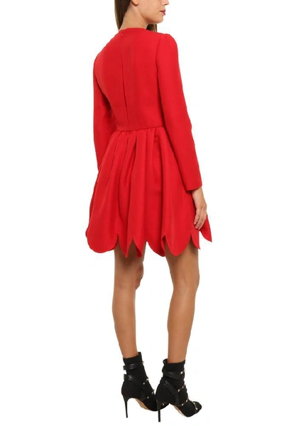 Shop Valentino Scalloped Hem Dress In Red