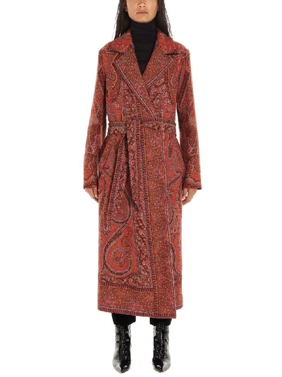 Shop Etro Belted Paisley Print Wrap Coat In Multi