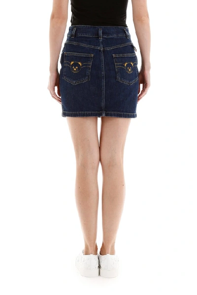 Shop Moschino Teddy Embroidered Mini Skirt In Blue