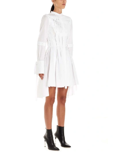 Shop Alexander Mcqueen Pleated Removable Sleeves Dress In White