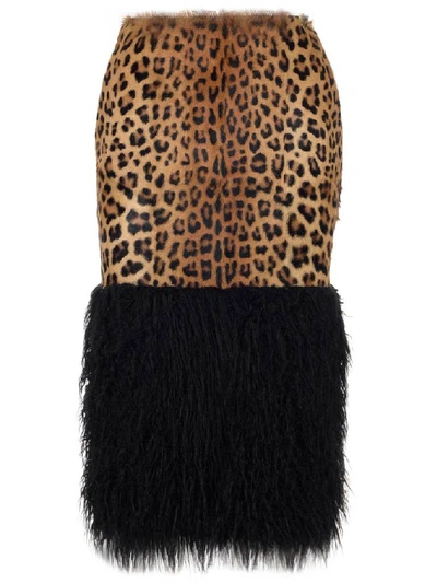 Shop Saint Laurent Leopard Print Faux Fur Trimmed Pencil Skirt In Animalier