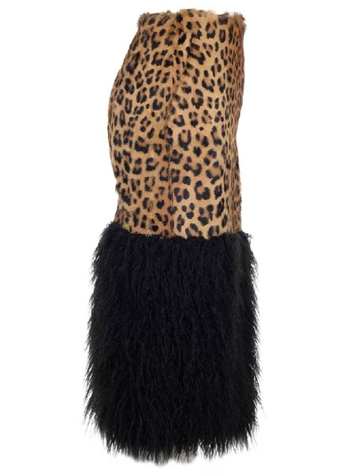 Shop Saint Laurent Leopard Print Faux Fur Trimmed Pencil Skirt In Animalier