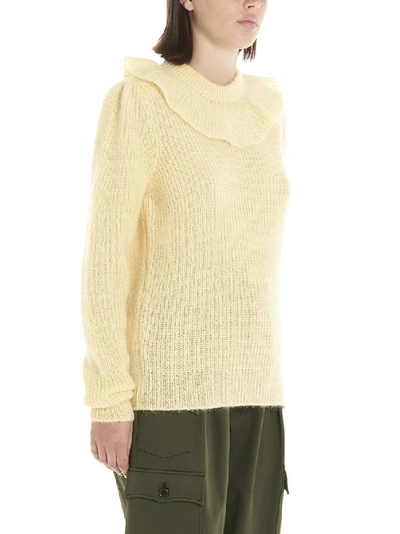 Shop Miu Miu Ruffled Neck Ribbed Sweatshirt In Yellow
