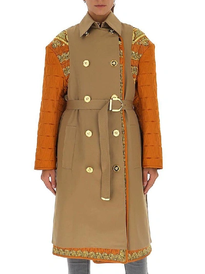 Shop Versace Contrasting Panelled Belted Trench Coat In Multi