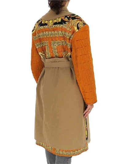 Shop Versace Contrasting Panelled Belted Trench Coat In Multi