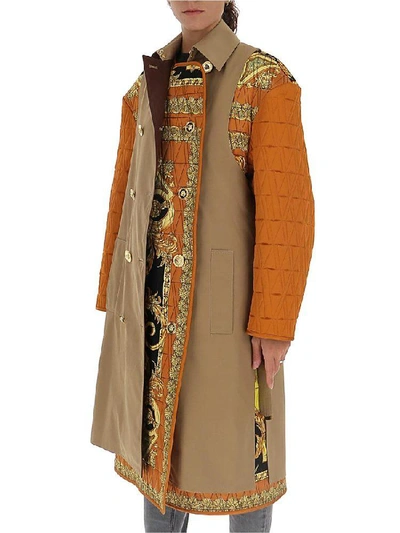 Shop Versace Contrasting Panelled Belted Trench Coat In Multi