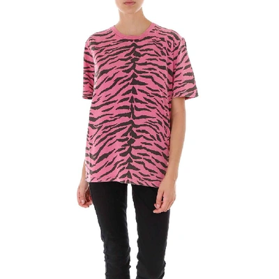 Shop Saint Laurent Zebra Print T In Pink