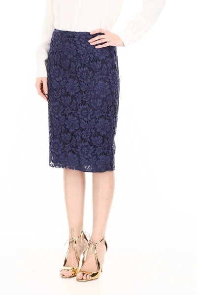 Shop Valentino Lace Midi Skirt In Blue