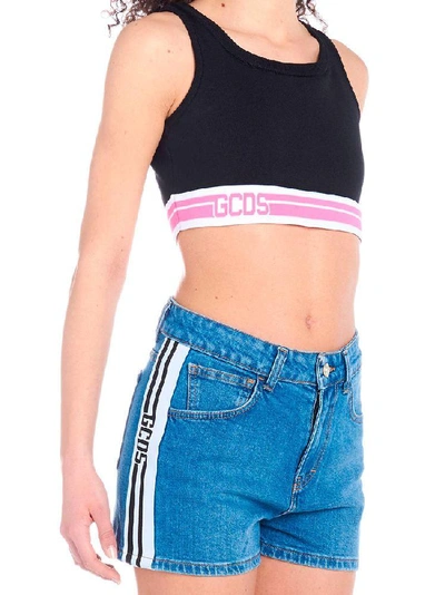 Shop Gcds Cropped Sports Top In Black